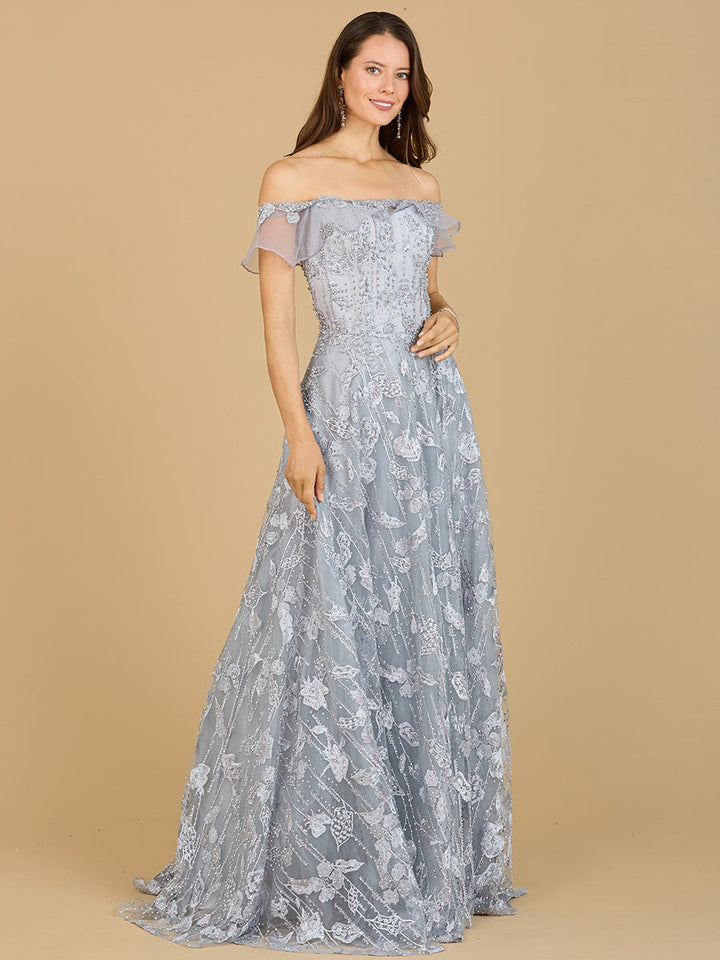 Lara 29189 - Flutter Off Shoulder Lace Gown - FOSTANI