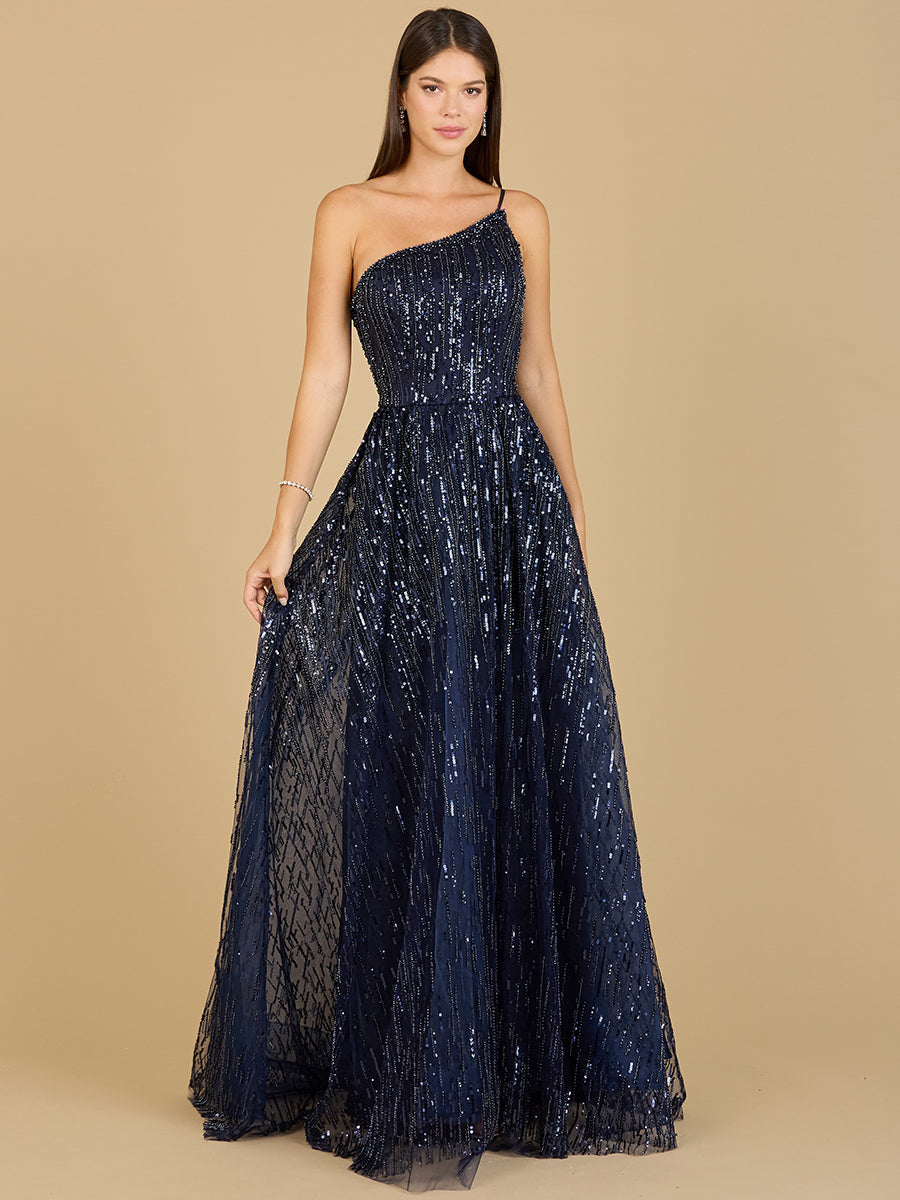 Lara 29194 - One Shoulder Navy Ball Gown - FOSTANI