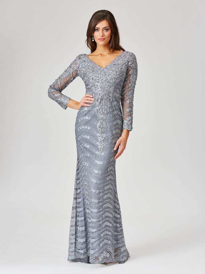 Lara 29453 - Long Sleeve Lace Mermaid Gown - FOSTANI