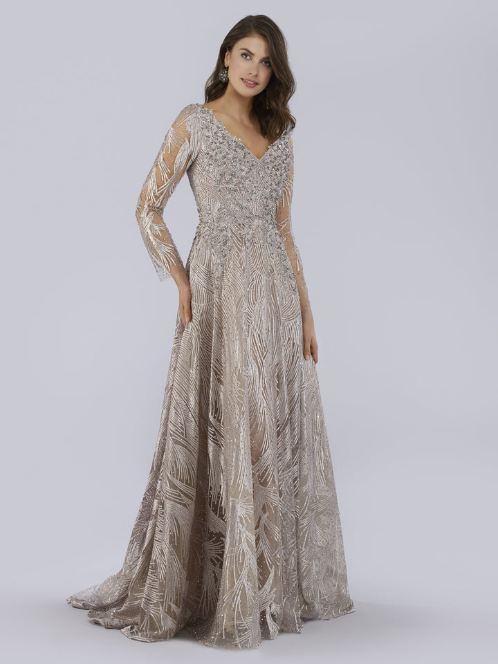 Lara 29753 - Long Sleeves Beaded Ballgown - FOSTANI