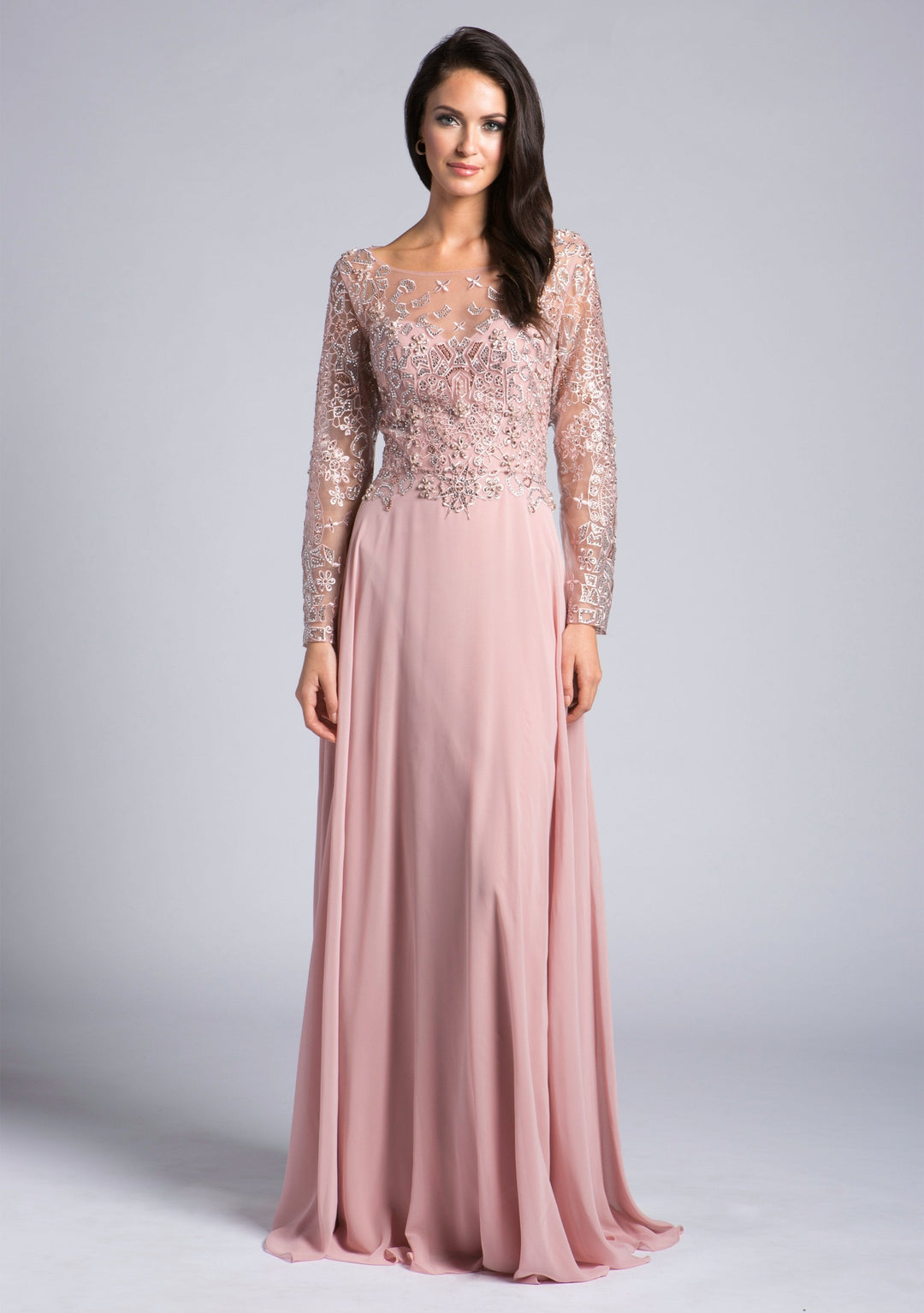 Lara 33625 - Long Sleeve Chiffon Gown - FOSTANI