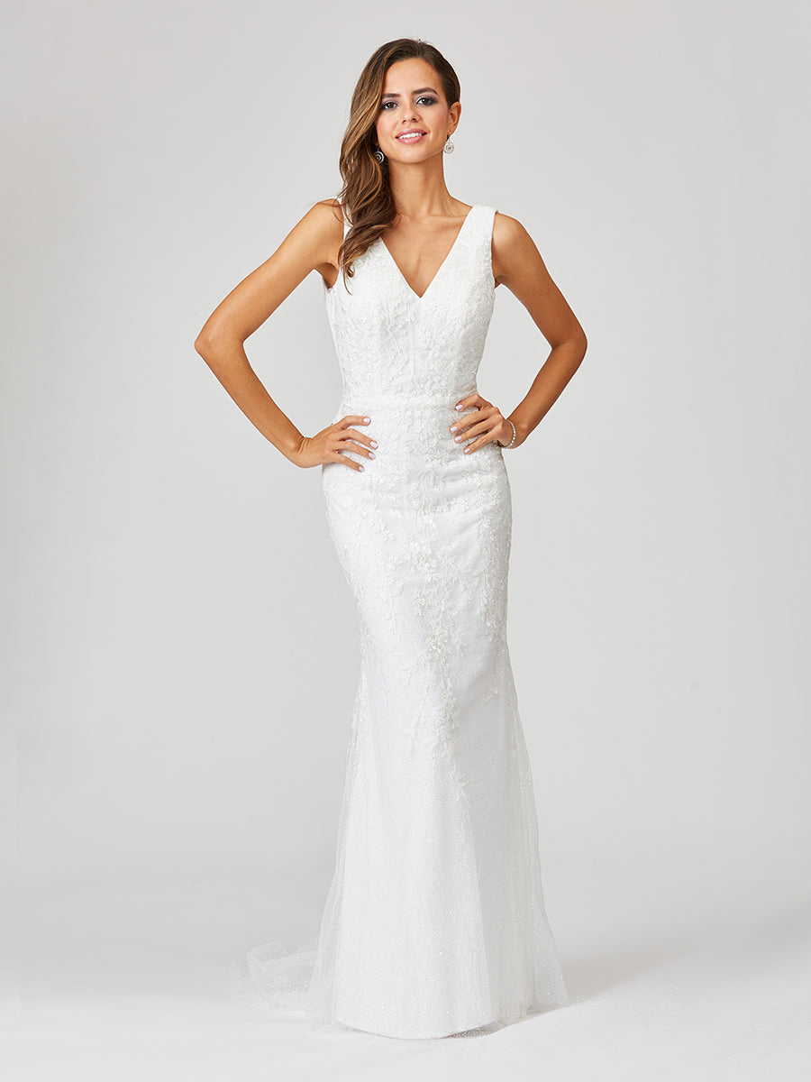 Lara 51043 - Lace Mermaid Bridal Gown With Removable Cape - FOSTANI