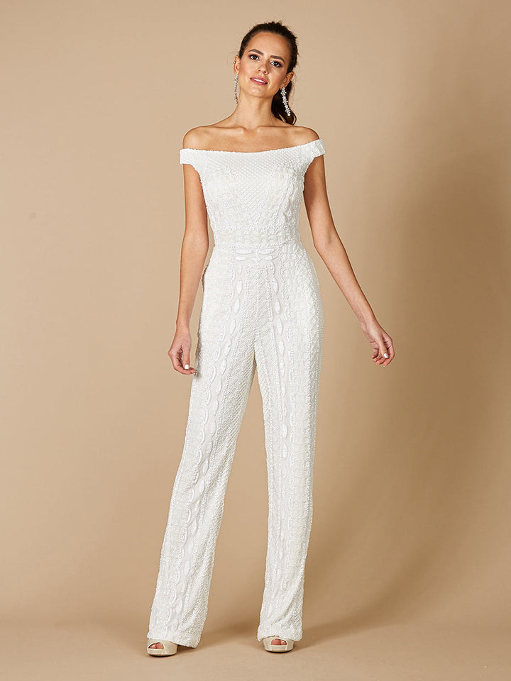 Lara Gabby Beaded Off-the-Shoulder Bridal Jumpsuit - FOSTANI