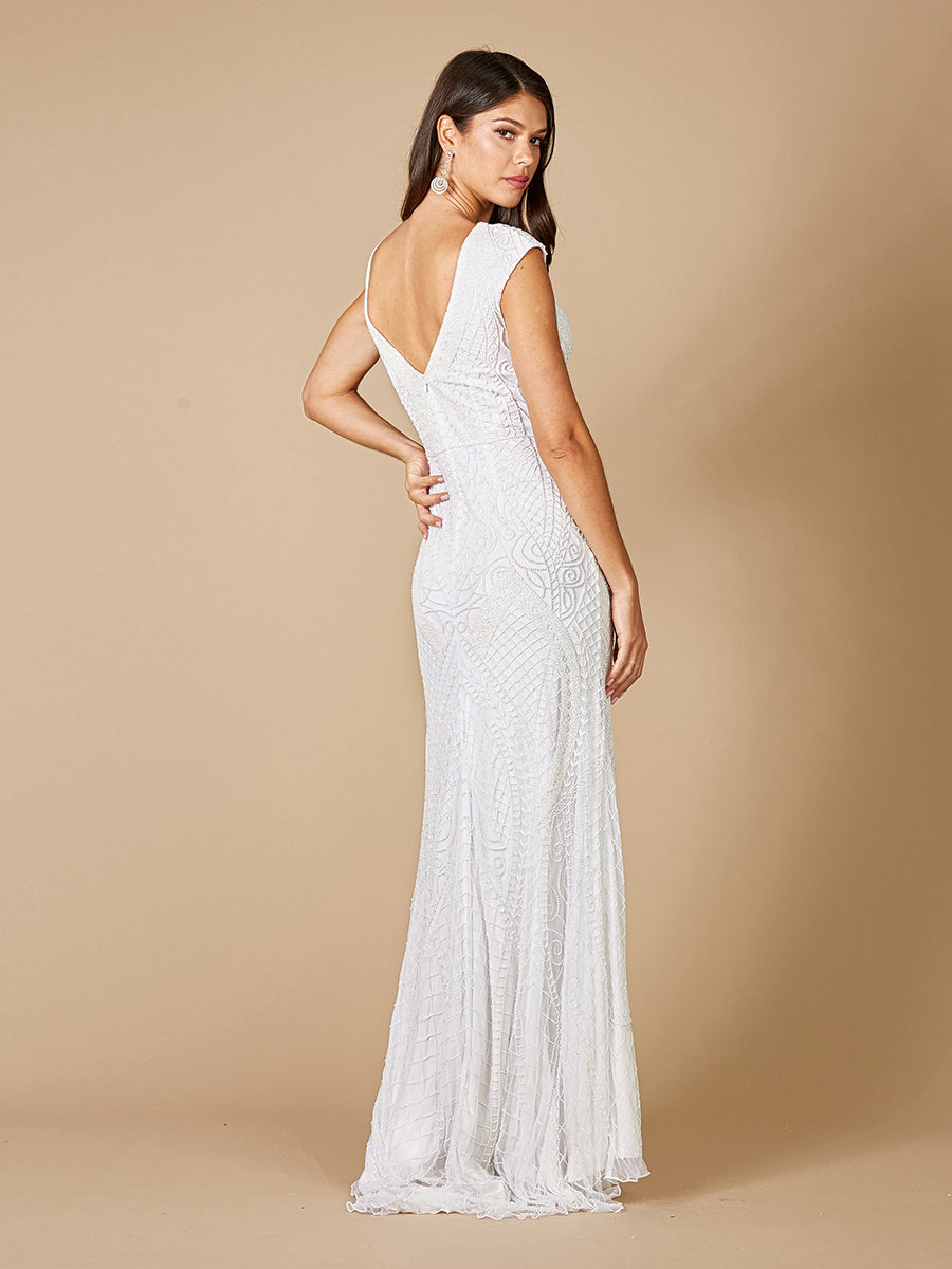 Lara Gwen Beaded Short Sleeve Wedding Dress - FOSTANI