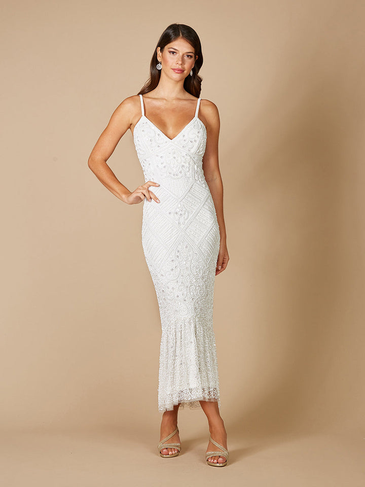 Lara Fae V-Neck Spaghetti Strap Wedding Gown - FOSTANI