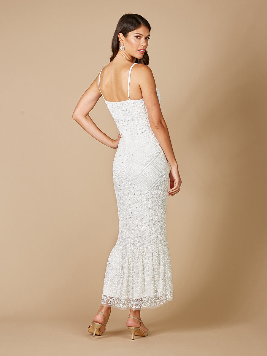 Lara Fae V-Neck Spaghetti Strap Wedding Gown - FOSTANI