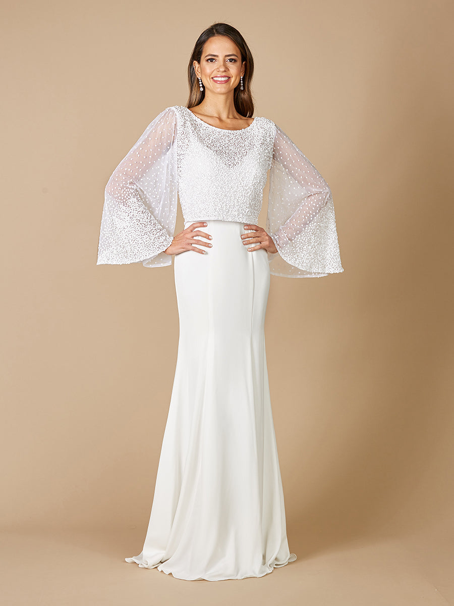 Lara Grace Beaded Long Sleeve Bridal Capelet Top - FOSTANI