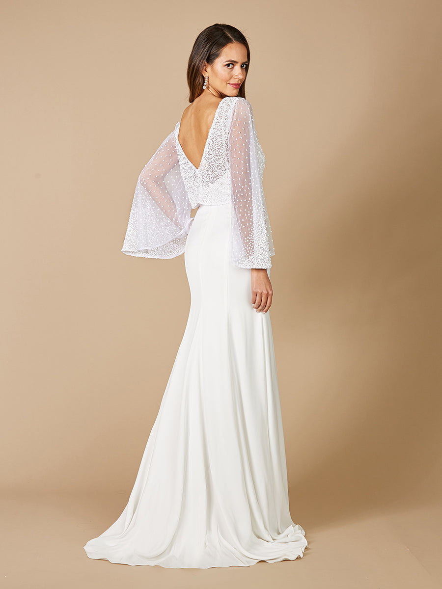 Lara Grace Beaded Long Sleeve Bridal Capelet Top - FOSTANI