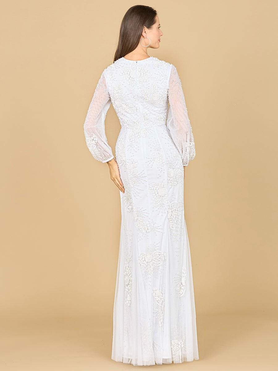 Lara 51178 Long Sleeve Beaded Bridal Gown - FOSTANI