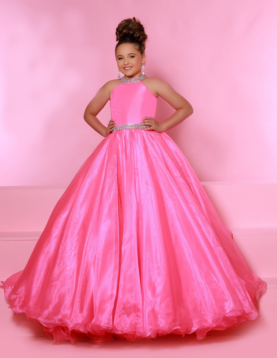 Sugar Kayne C114 Girls A Line Organza Pageant Dress Ballgown Pastel Gown High Neck - FOSTANI