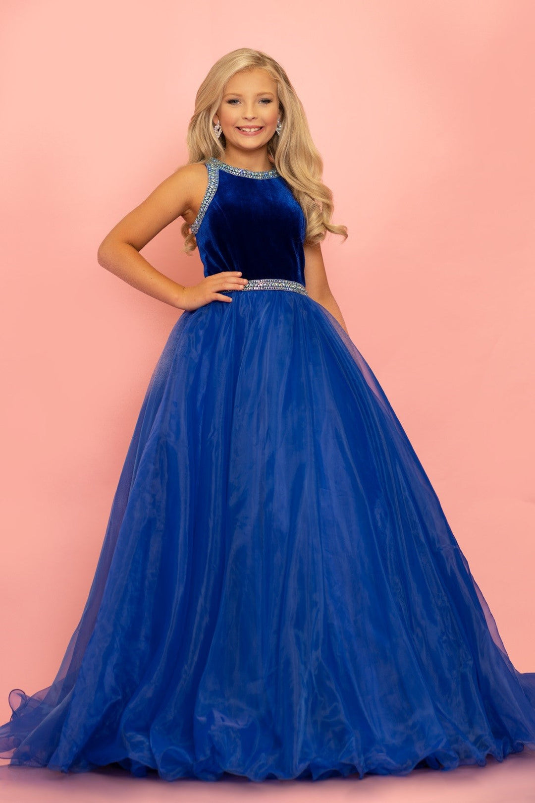 Sugar Kayne C124 Girls Velvet Bodice Organza Ballgown Pageant Dress - FOSTANI