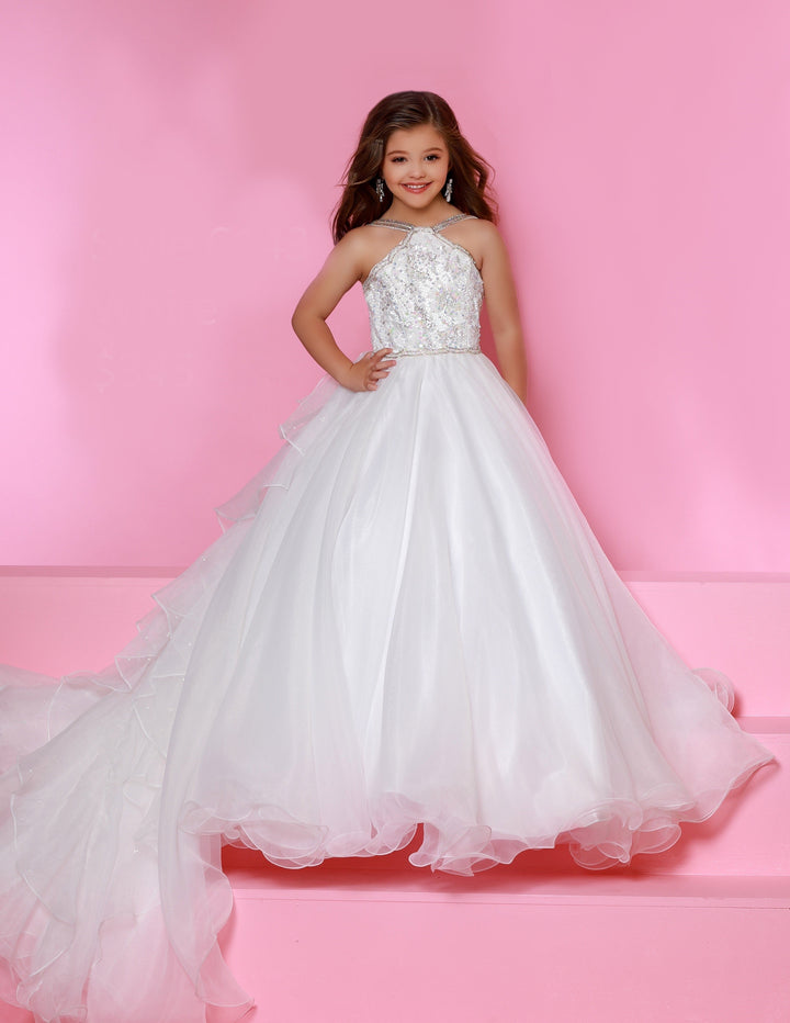 Sugar Kayne C143 Girls Pageant Dress Ballgown Ruffle Organza Train - FOSTANI