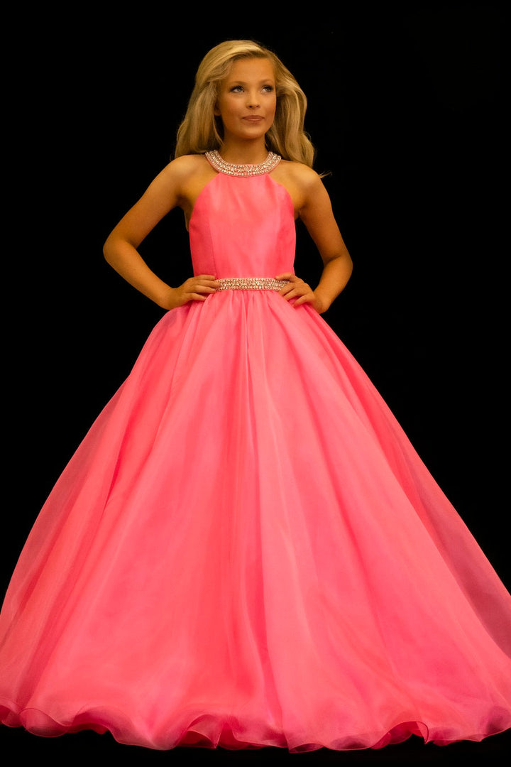 Sugar Kayne C114 Girls A Line Organza Pageant Dress Ballgown Pastel Gown High Neck - FOSTANI