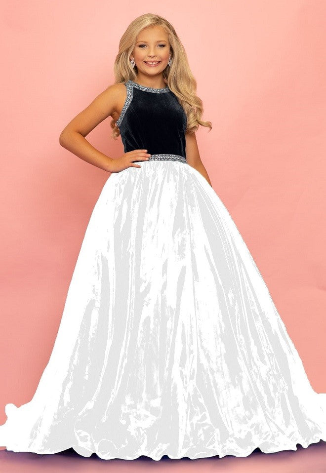 Sugar Kayne C124 Girls Velvet Bodice Organza Ballgown Pageant Dress - FOSTANI