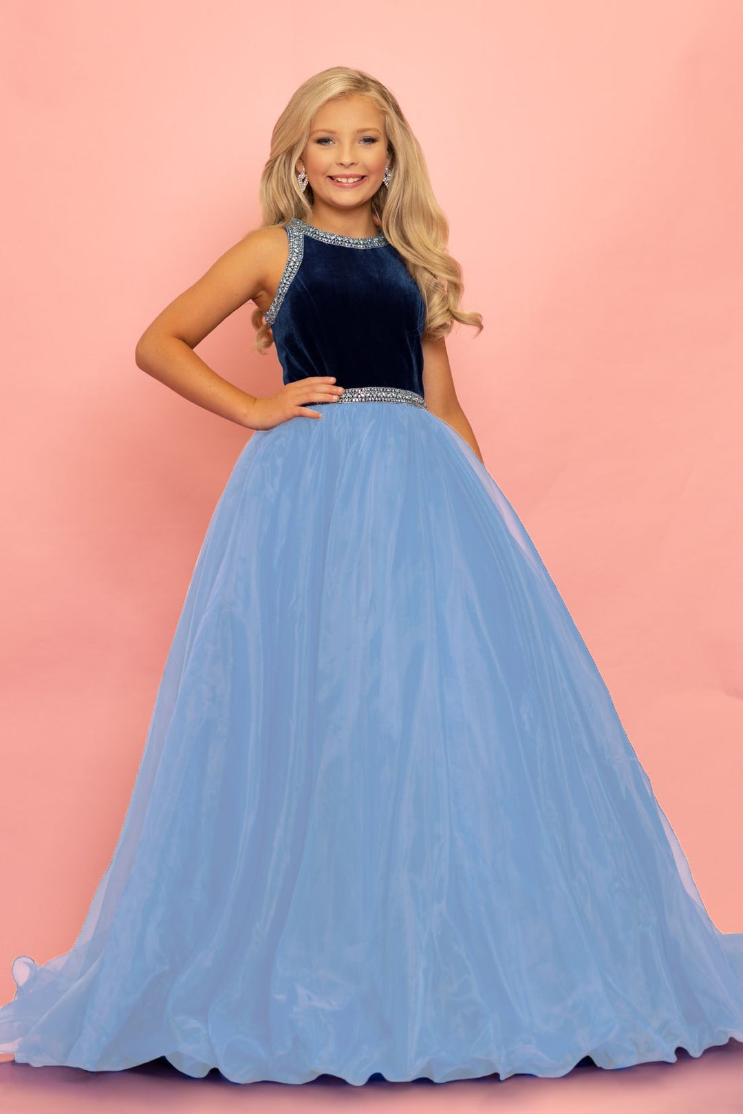 Sugar Kayne C124 Girls Velvet Bodice Organza Ballgown Pageant Dress - FOSTANI