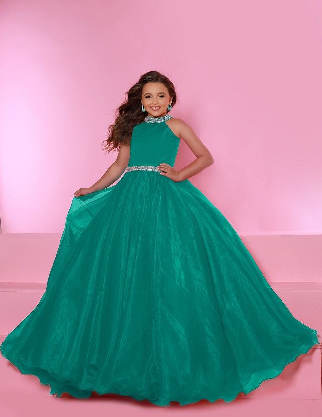 Sugar Kayne C114 Girls A Line Organza Pageant Dress Ballgown Pastel Gown High Neck - FOSTANI