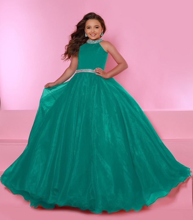 Sugar Kayne C114 Girls A Line Organza Pageant Dress Ballgown Pastel Gown High Neck - FOSTANI