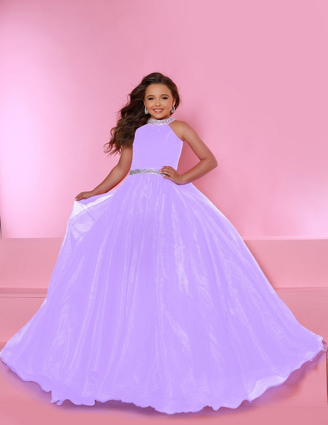 Sugar Kayne C114 Girls A Line Organza Pageant Dress Ballgown Pastel Gown High Neck - FOSTANI