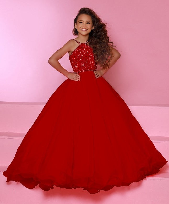 Sugar Kayne C143 Girls Pageant Dress Ballgown Ruffle Organza Train - FOSTANI