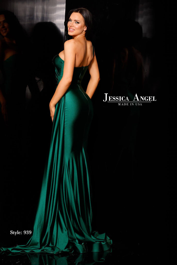 Jessica Angel 939 one shoulder fitted dress with side train - FOSTANI